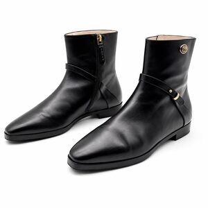 GUCCI Elite GG Ankle Boots Size 38.5 US 8.5 Black Leather Harness Low Heel Calf